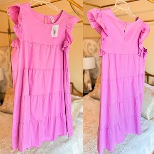 Pink Babydoll Dress NWT Short Ruffled Sleeve Flowy Solid Dresses Bright Orchid